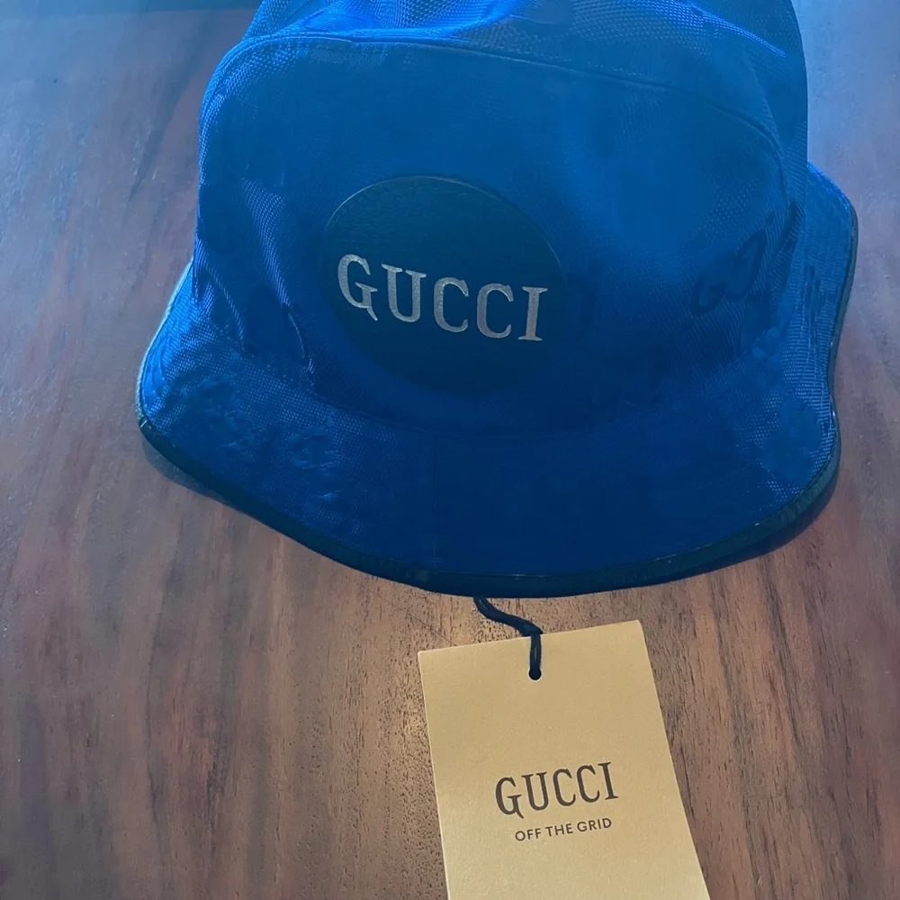 Gucci Royal Blue Logo Bucket Hat brand NWT SIZE MEDIUM unisex AUTHENTIC